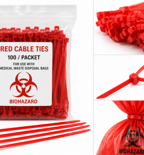 Red Cable Ties 100 Pack for Medical Waste Disposal Bags