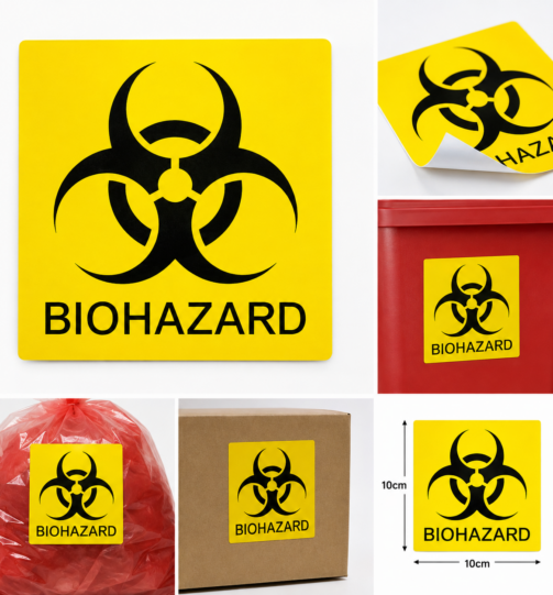 Bio-Hazard Sticker 10cm × 10cm for Medical Waste Identification